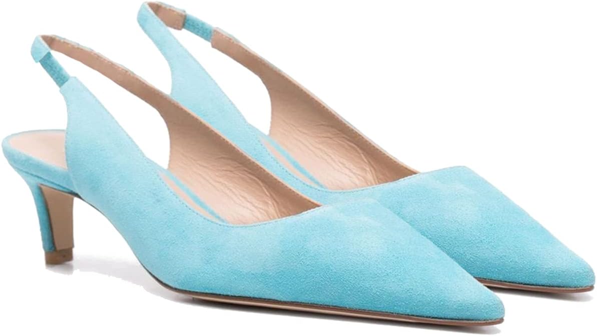 MOOMMO Women Low Kitten Heels Slingback Pumps Pointed Toe Elastic Ankle Strap 2 Inch Glitter Dress Shoes Backless Velvet Suede Closed Toe Heeled Dress Sandals Elegant Wedding Party Office 4-11 M US