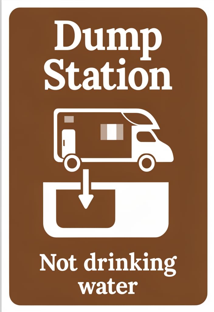 peiyeety Dump StationDrinking Water Tin Sign 12x8 Inch, Funny RV Camper Bathroom Warning Metal Plaque, Brown & White Vintage-Style Wall Decor for Campsite, Garage, Man Cave, Gift Idea