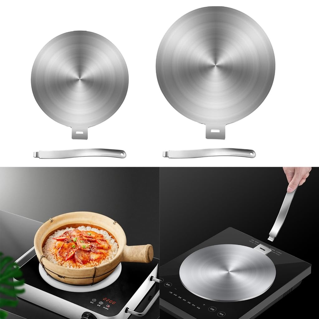 REDYY Heat Diffuser Plate,Stainless Steel Induction Cooker Converter Disk Heat Diffuser Plate Adapter with Detachable Handle Thermal Conductor