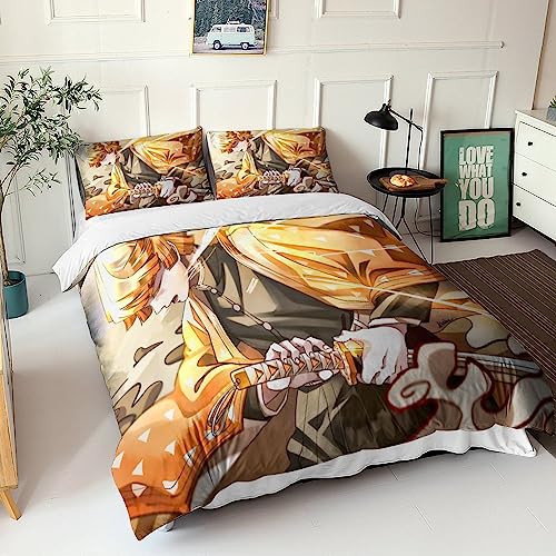 Housse de couette Zenitsu microfibre douce anti-plis à fermeture éclair pour lit double