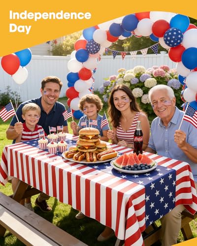Image of Niuara American Flag Tablecloth - 4 Pack 54 inch x 108 inch Disposable Patriotic Tablecloths for 6FT Tables, 4th of July Decorations, Independence Day & Memorial Day Party Supplies