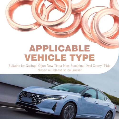 Image of 24 PCS M12 Oil Drain Screw Gasket, T2 Copper Engine Oil Drain Plug Compression Sealing Washer, Compatible with Nissan X-Trail New Nissan Teana /Sunny Livina Sylphy Tiida (Gold)
