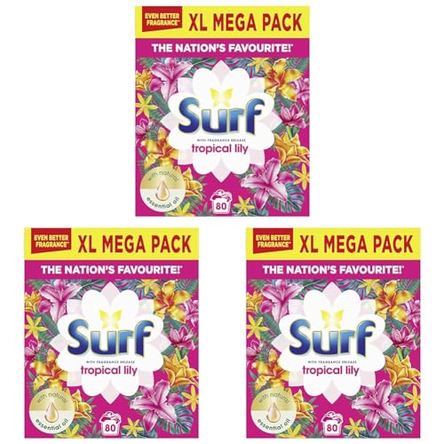 Surf Tropical Lily Laundry Powder for fabric care for brilliantly clean laundry every time 4 kg (80 wahses) (Pack of 3)