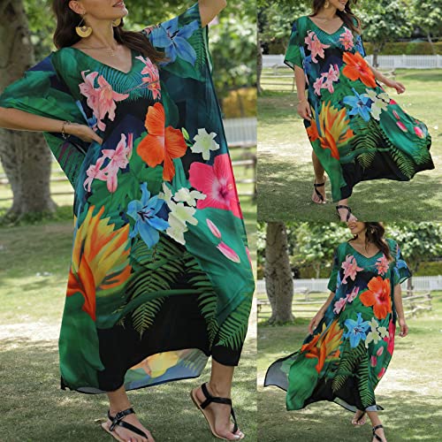 Cache-maillot de bain ample imprimé floral col en V léger