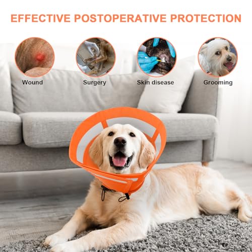 Image of ASENKU Dog Cone Collar, Soft Adjustable Cone for Dogs to Stop Licking, Lightweight Recovery Dog Cone After Surgery, Pet E-Collar for Small, Medium & Large Dogs(Orange, S)