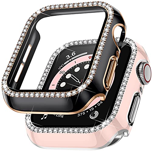 Charlam Compatible with Apple Watch Case 40mm SE iWatch Series 6/5/4, 2 Pack Full Coverage Bumper Bling Diamond Crystal Rhinestone Hard PC Protective Case Cover for Women Girls (Black/Pink 40mm) Charlam Compatible with Apple Watch Case 40mm SE iWatch Series 6/5/4, 2 Pack Full Coverage Bumper Bling Diamond Crystal Rhinestone Hard PC Protective Case Cover for Women Girls (Black/Pink 40mm)