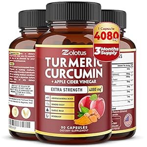 7 in 1 Turmeric Curcumin + Apple Cider Vinegar Capsules, Equivalent to 4080mg, 3 Month Supply with Ashwagandha, Ginger, Garlic Bulb, 95% Standardized Curcuminoids, Joint & Absorption Support