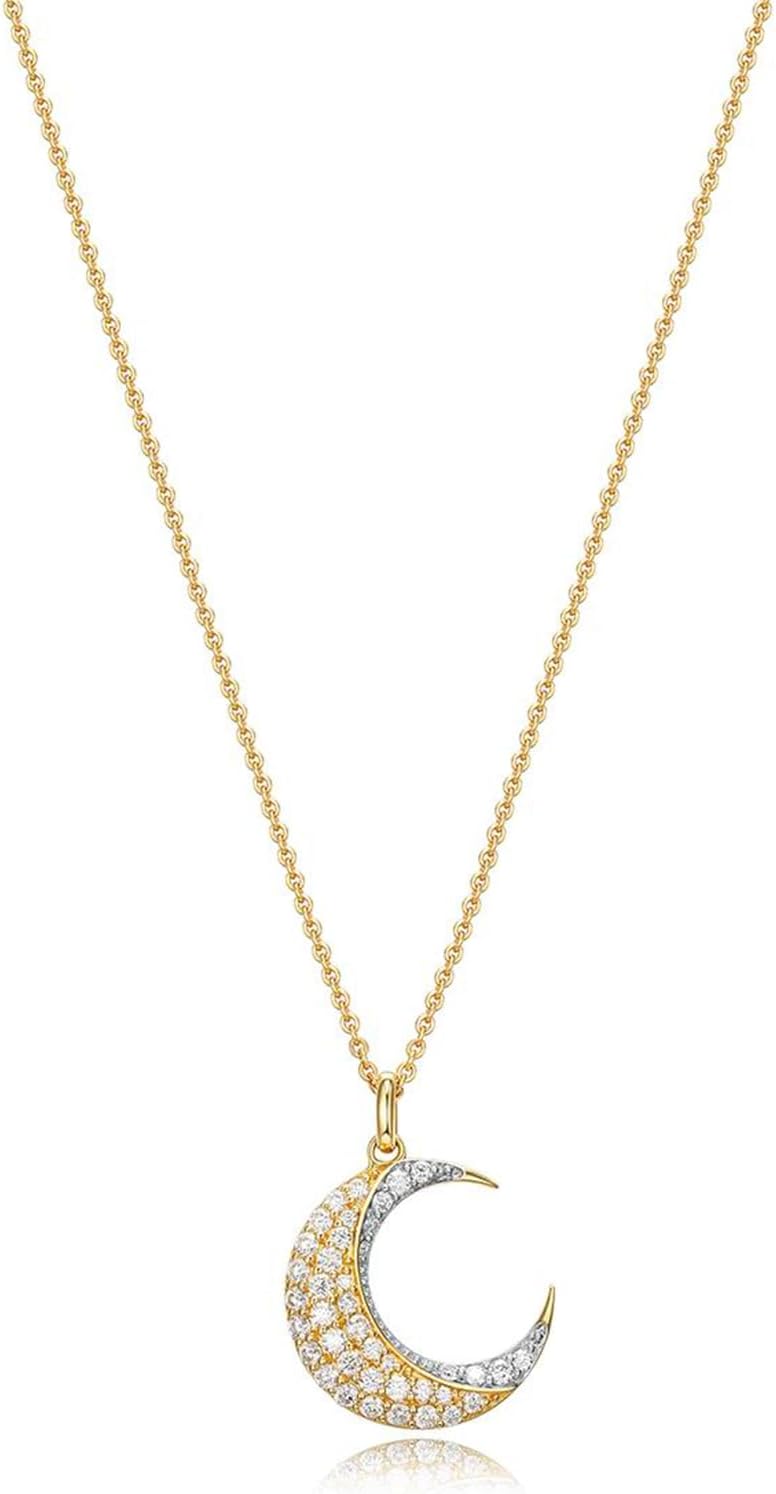 Miss mimi Moissanite Pendant Necklace for Women, 925 Sterling Silver Cross, Heart, Moon & 2CT Solitaire Options, 18K Gold Plated or Rhodium Plated, Adjustable 16–18 in Chain + 2 in Extender