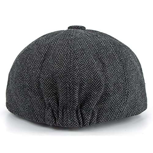 Nocihah 2202L Newsboy Cap For Men Classic 8 Panel Herringbone Tweed Gatsby Ivy Golf Flat Caps Driving Hat Dark Grey thumb #5