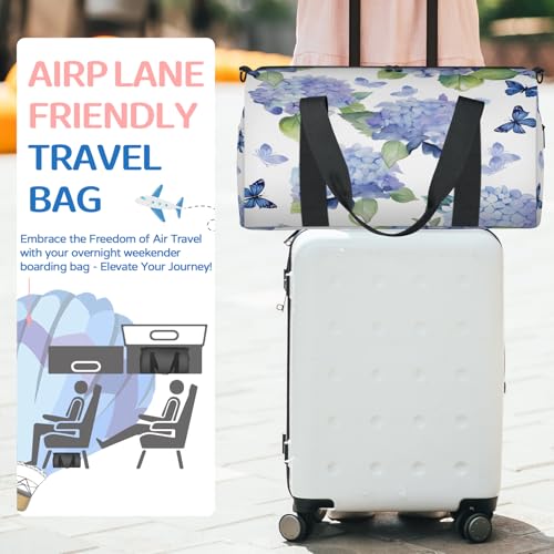 Watercolor Blossoms Hydrangea Sports Duffle Bag for Women Men Waterproof Overnight Weekender Bag with Adjustable Strap Travel Tote Bags for Beach Yoga Work Dance Swim3