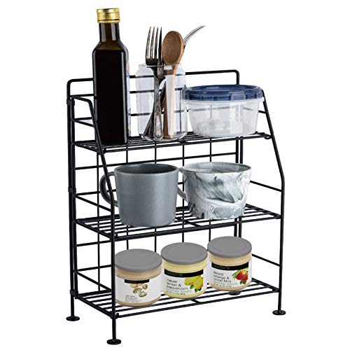 12"(W) X 17"(H) X 6"(D) 3 Tier Slim Kitchen Counter Vitamin Supplements Storage Foldable Rack for Cabinet Home Countertop Spice Organizer Shelf Metal Skincare Bottles Holder Standing for Bathroom Office