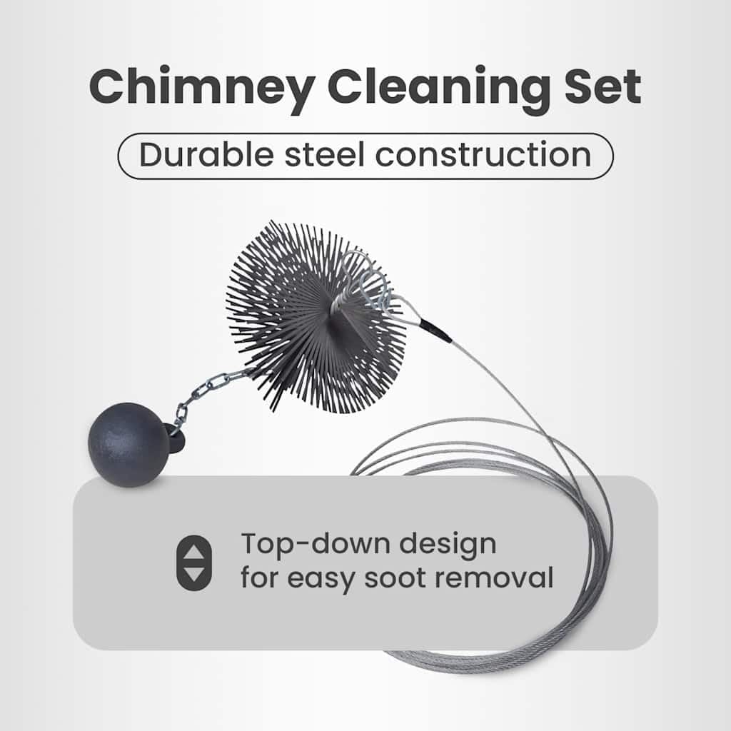 vidaXL Round Chimney Cleaning Brush Kit-5.9" Diameter- Steel Wire Brush with Chain-Attached Ball and Thread- Durable Fireplace and Chimney Cleaning Tools