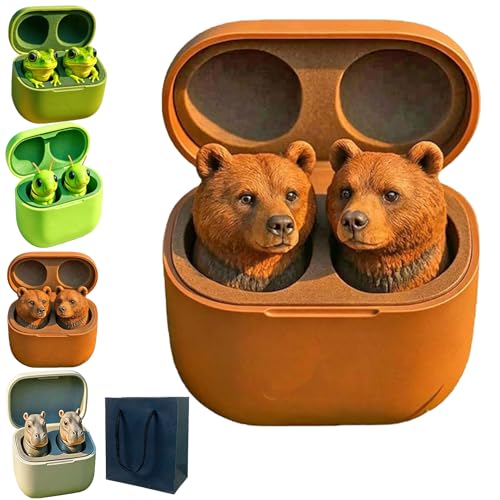 Frog Earbuds 2026 New Cute Animal Shaped Bluetooth Earbuds with Charging Case Wireless in Ear Headphones with Deep Bass IPX4 Waterproof Gift for Kids and Adults (D)