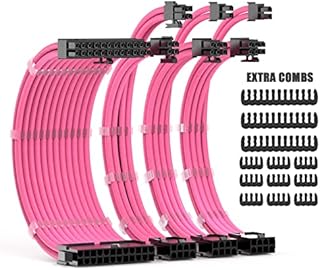 YINGYI PSU Cable Extensions Kit 30CM Length with 2 colors Cable Combs Extension Power Supply PC Sleeved Cable 24Pin 8Pin(4+4) 8Pin(6P+2P) for ATX Power Supply(Black/White)