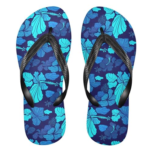 Sinestour Flower Light Blue Flip Flops for Beach Thong Sandals Anti-slip Lightweight Flat Slippers for Summer Swim Travel