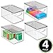 mDesign Plastic Storage Bin Box Container with Lid - Built-In Handles - Organization for Pens, Pencils, or Work Supplies in Home Office, Cabinet, or Desktop, Ligne Collection, 4 Pack, Clear/Smoke Gray