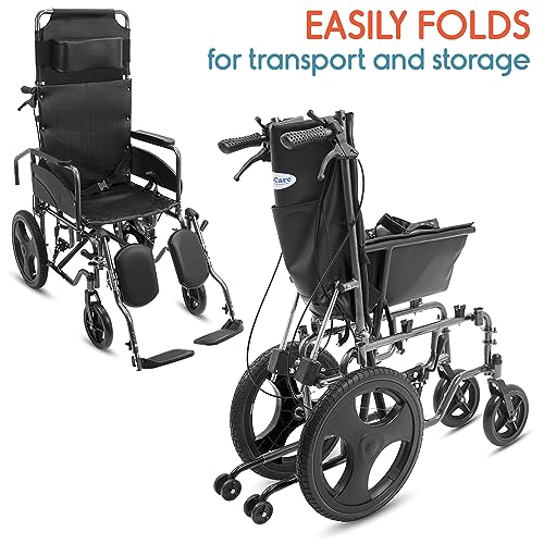Image of KosmoCare Tranz Recliner wheelchair | Foldable Wheelchair | Wheel chairs for old people | Recliner Wheel chair | Manual Mobility Aid Comfortable 18 inch wide seat |
