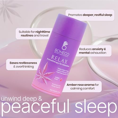 Image of BOHECO RELAX Aromatherapy Roll On Helps in Better Sleep | Sleep Roll On | Aromatherapy Oil | Sleep Aid Helps Improve Sleep | Enriched with Hemp Seed Oil | Amber Rose Fragrance - 10ml