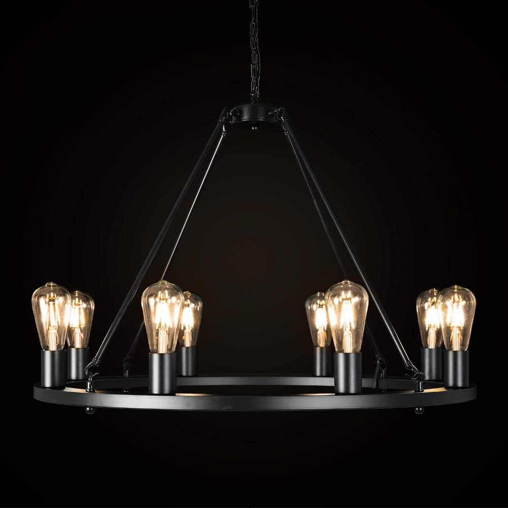 Exсluѕіvе Dіѕсоunt 80% оƒƒеr OSAIRUOS Farmhouse Rustic Chandelier Antique Retro Industrial Ceiling Pendant Light Round Rod Iron Chandeliers Lighting Fixture 8-Lights for Kitchen Island Living Room W30'', Matte Black
