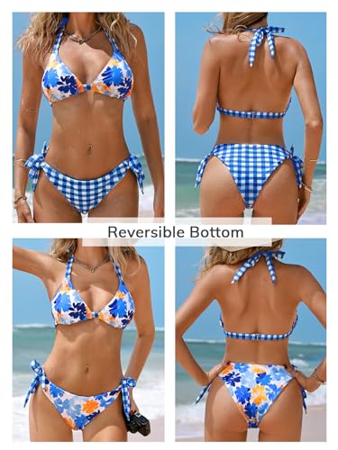 CUPSHE Women's Bikini Sets Two Piece Swimsuit V Neck Reversible Bottom Halter Self Tie Back Hook2