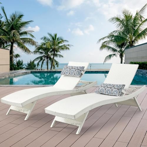 Image of UF Outdoor Poolside Lounger with Adjustable Backrest Sun Chaise Recliner for Terrace Garden Poolside for Relaxation Durable and Stylish- Set of 2 (Sky Blue & Black)