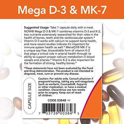 image for Now Foods NOW Supplements, Mega D-3 & MK-7 with Vitamins D-3 & K-2, 5,