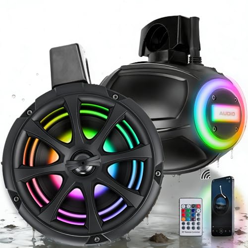 Image of 1200W 6.5 Inch Marine Speakers, Built-in Bluetooth & Amplifier, IPX6 Waterproof Powered Subwoofers, RGB Lights, 2-Way, Independent Remote Control, Boats Audio System for ATVs, UTVs, Jeeps, Golf Cart