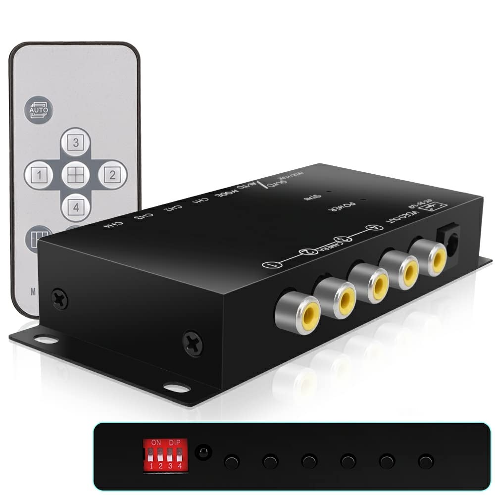 Szchishung Light Mini 4Ch Color Video Quads Multiplexer Splitter Processor For Cctv Security Camera Support Mirror Image, Remote Control