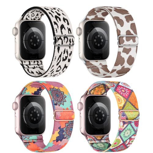 Image of 4 Pack Stretchy Solo Loop Compatible with Apple Watch Bands 38mm 40mm 41mm 42mm 44mm 45mm 46mm 49mm Women Men, Sport Nylon Elastic Straps Wristbands for iWatch Series 11 10 9 8 7 6 5 4 11 Ultra /SE 3 2
