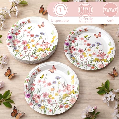 Image of Qinyoung 100 Wildflower Party Plates Napkins, Wildflowers Disposable