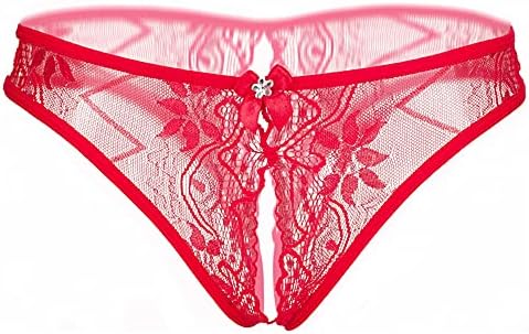 Taswuw Women's Sexy Thong Panties, Lingerie Sexy Erotic Panties Hollow Out Bowknot Briefs Underwear ​Floral Lace G-String Thongs… (Red), One Size