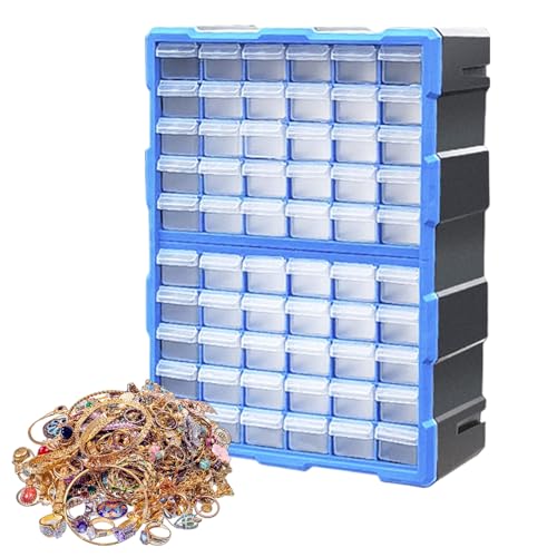 Small Parts Organizer Cabinet, 60 Drawer Grid Storage, Stackable Compartment Box on Your Crafts, Hardware Tools, Ideal for Garage, Workshop, or Hobby Room Organization, 19.09x14.76x7.09 Inches