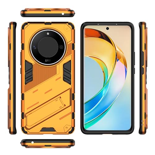 Honor X50 5G (������) �X�����P�[�X�ƌ݊�������A�X�^���h�L�b�N�X�^���h�t�� PC & TPU �d�b�P�[�X�J�o�[�A���ȑϏՌ��ی�J�o�[�u���P�b�g�ی�V�F��(Orange)