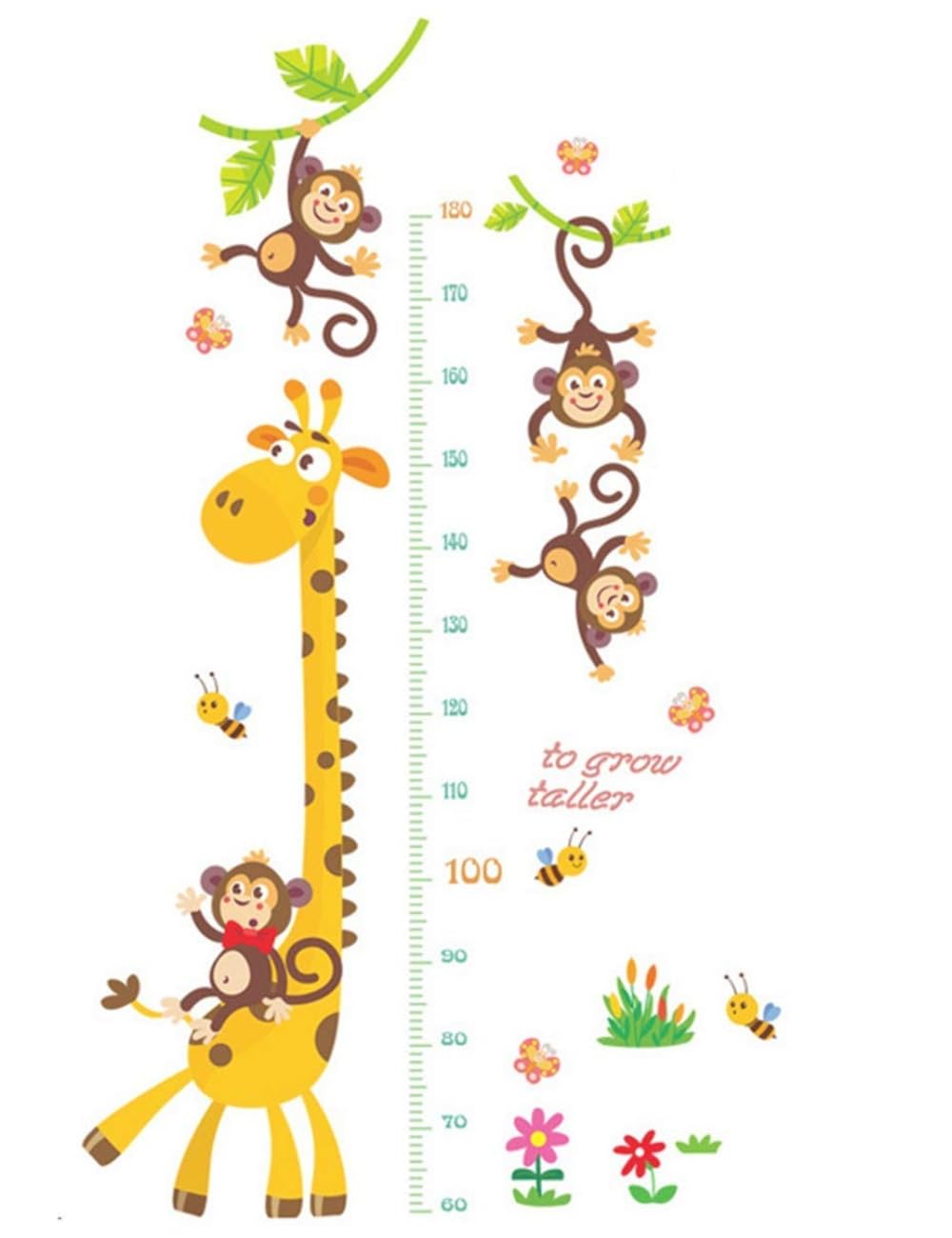 Kids Height Growth Chart Height Animals Chart Decal Child Height Wall Sticker Height Measurement Chart Wall Decals for Kids Room Decor (Monkey)