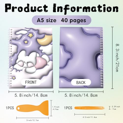 CRASPIRE A5 Size Reusable Sticker Book Collecting with Tweezer and Scraper Blank Stickers Album Keeper Holder Organizer 40 Sheets Release Paper Albums Purple Rabbit Cover Waterproof for Storage Labels - Image 2