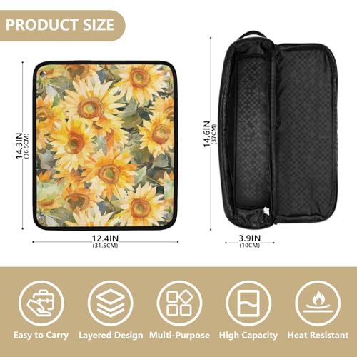 Bolsa de viaje para herramientas de cabello con pintura de girasol, con tapete resistente al calor para planchas, rizadores y alaciadoras miniatura 4