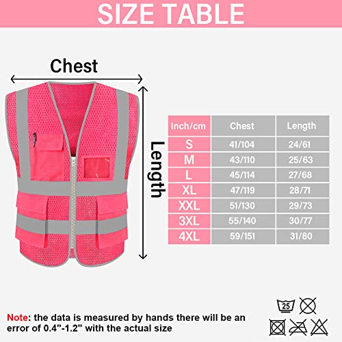 Feimax High Visibility Safety Vest Mesh Reflective Work Vests For Men Women With Pockets And Zipper Meets Ansi/Isea Standards (Pink, Large) #TOP4