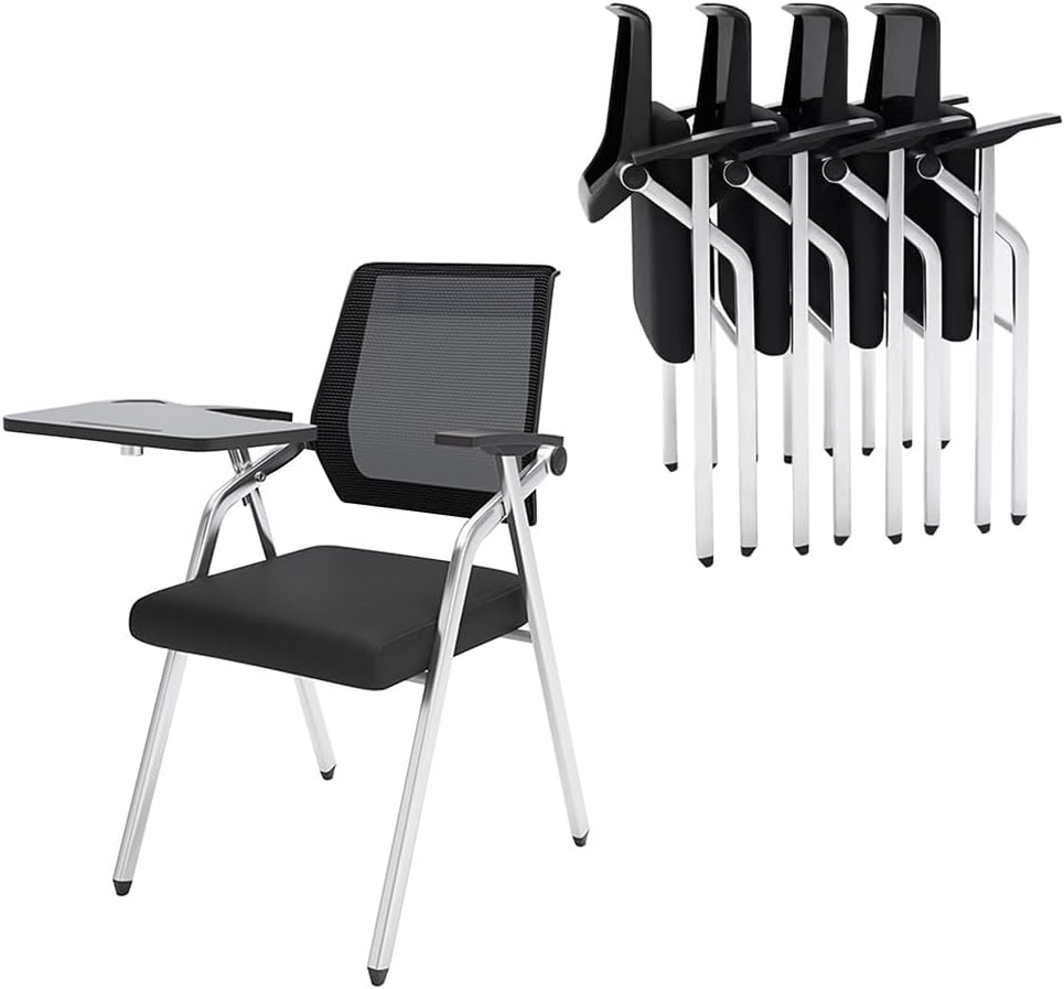 Foldable Mesh Ergonomic Training Room Chair Guest Reception Stack Chairs for Office School Church,Conference Chair with Writting Board and Arms,Office Chairs(Nero)