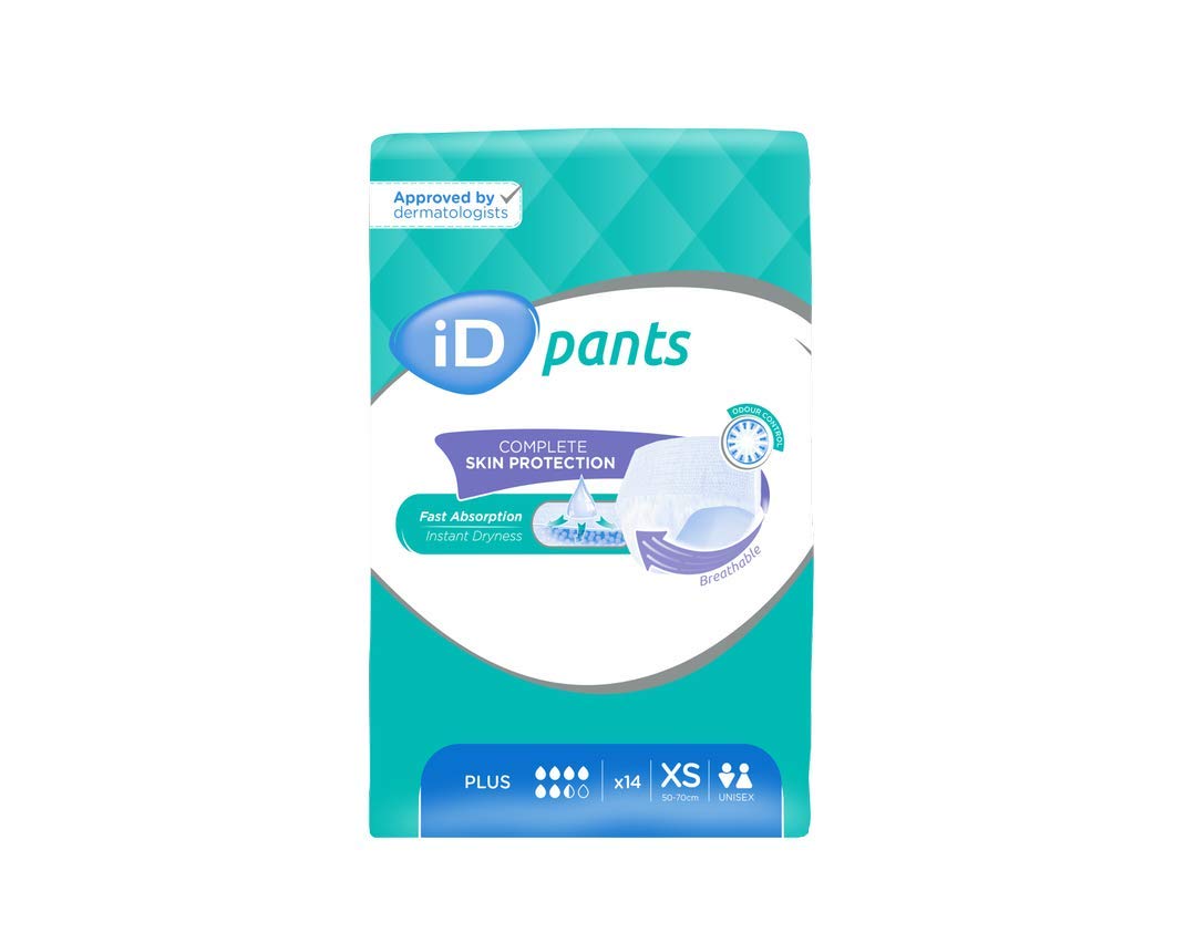 iD ExpertDisposable Plus Incontinence Pads, X-Small, 50-70 cm, 1300 ml, Anti-Leakage Protection, Maximum Discretion, Fast Absorption, Odour Control, Unisex, Moderate to Heavy Incontinence