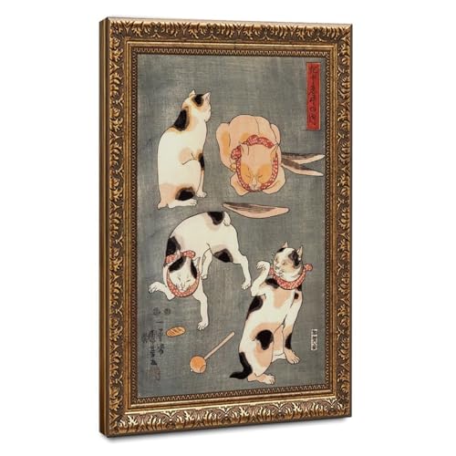 Impression sur toile Quatre chats Kuniyoshi Utagawa tableau japonais 61x91 cm decor salon