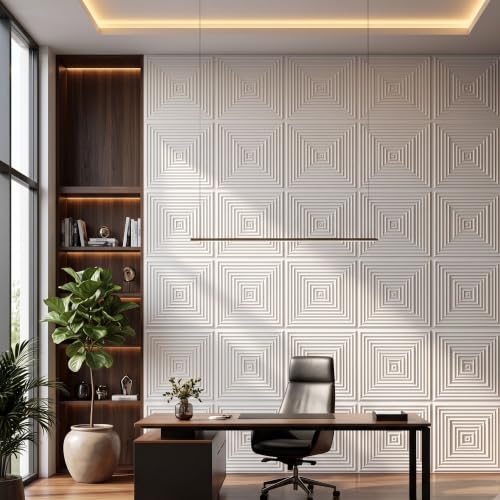 Image of Kayra Decor 3D PVC Wall Panels for Bedroom & Living Room | Line Design |White Color | 19.7 x 19.7 Inch | Pack of 12 | 32.28 Sq Ft