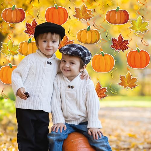 Image of Fall Decor Pumpkin Maple Leaf Hanging Swirls | Fall Thanksgiving Pumpkin Party Ceiling Decorations for Home, Classroom and Office Autumn Thanksgiving Harvest Decor Party