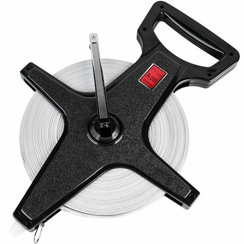 Champion Sports Open Reel Measuring Tapes – Durable Hand Crank with Metal Spike, Dual-Sided Feet &amp; Meters, Perfect for Track &amp; Field and Long Jump, 300 Feet/90 Meters