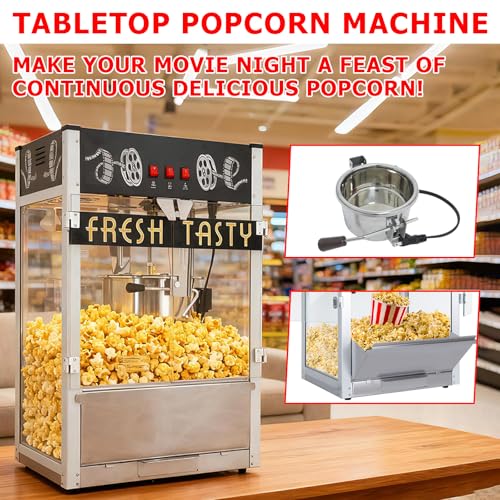 Image of Commercial Popcorn Machine With 40 OZ Kettle- Countertop Popcorn Machine for Theater Style, Stainless Steel, 3-Switch Control, for Business, School, Corporate, Institutional, Home Movie use, Black