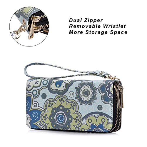 Image of Cellphone Wallet for Women Dual Zipper Long Purse with Removable Wristlet