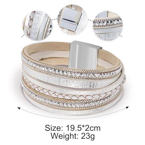 Image of Fesciory Leather Wrap Bracelets for Women, Boho Leopard Multi-Layer Crystal Beads Cuff Bracelet Jewelry