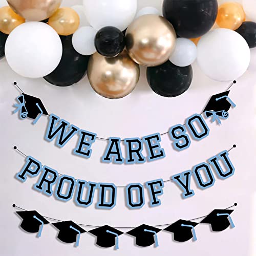 Image of We Are So Proud Of You Banner Graduation Party Decorations Congrats Grad Cap Garlands Wall Sign Light Blue