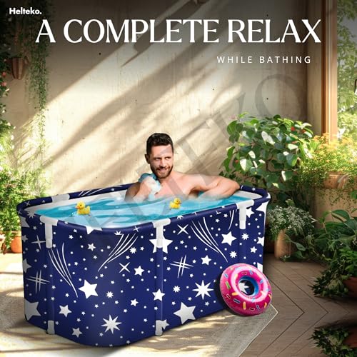 Image of Helteko Bath Tub for Adult for Bathroom, Foldable Tub for Home Use with Drainage Hole, Thickened Insulated Ice Bath Tub, Inflatable BathTub for Adults, Ice BathTub for Adults (Star)