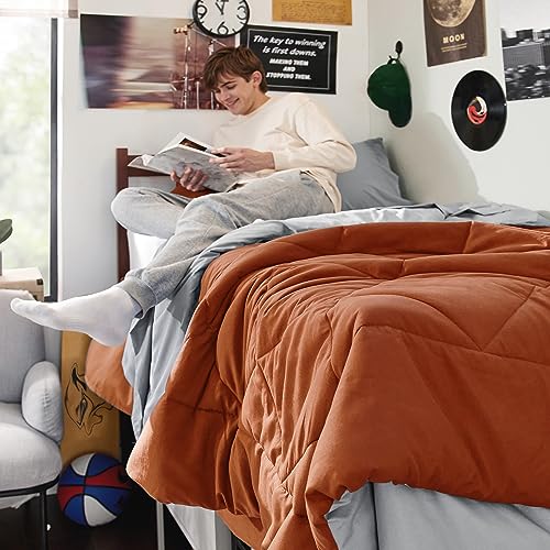 Image of Bedsure Twin XL Comforter - 5 Pieces Reversible Burnt Orange Bed in a Bag, Twin XL Bedding Comforter Set College Dorm Essentials with 1 Flat Sheet, 1 Fitted Sheet, 1 Pillowcase and 1 Pillow Sham