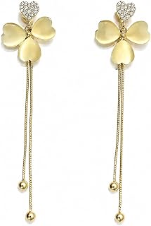 Gold Heart Flower Tassel Earrings